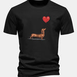 Regular Fit Heart-shaped Balloon Dachshund Print Cotton T-Shirt