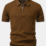 Rhombus Textured Zip Up Knitted Polo Shirt