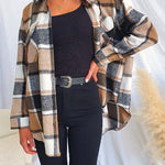 Margovil Lapel Button Down Pockets Plaid Shacket Coat