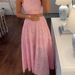 Margovil Sleeveless Crop Top and A-line Maxi Skirt Lace Set