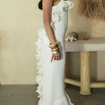 Margovil Spaghetti Strap Open Back Ruffle Trim Maxi Dress