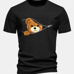 Regular Fit Zipper Bear Print Cotton T-Shirt
