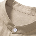 Linen And Rayon Blend Stand Collar Shirt & Linen Cotton Blend Drawstring Shorts