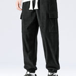 Long Line Textured Hooded Sweater & Corduroy Cargo Pants