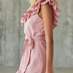 Ruffle One Shoulder Tie Waist Mini Dress