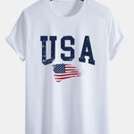 Regular Fit USA Flag Print Cotton T-Shirt