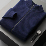 PURE EXTRA-FINE MERINO WOOL RIBBED CARDIGAN