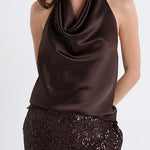 Margovil Chic Halter Cowl Neck Sleeveless Satin Top