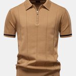 Contrast Trim Zipper Knit Polo Shirt & Cotton Chino Shorts