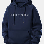 Victory Slogan Print Drawstring Hoodie