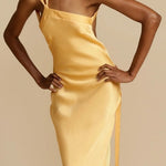 One Shoulder Backless Satin Maxi Party Dress
