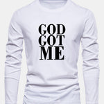 Long Sleeve God Got Me Print Cotton T-Shirt