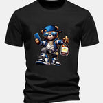 Regular Fit Hip Hop Bear Print Cotton T-Shirt