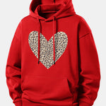 Leopard Heart Print Relax Fit Hoodie