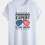 Regular Fit American Flag Sunglasses Print Cotton T-Shirt