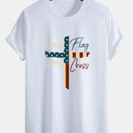 Regular Fit Retro American Flag Cross Print Cotton T-Shirt