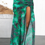 Ruched Crop Cami Top High Slit Maxi Skirt Printed Set