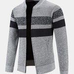Striped Baseball Collar Teddy Lined Zip Up Sweater