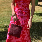 Twist Front High Waist Floral Print Midi Dress