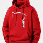 Outline Cat Print Relax Fit Hoodie
