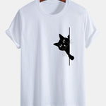 Regular Fit Black Cat Print Cotton T-Shirt