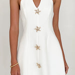 Halter V Neck Starfish Embellished Mini Dress