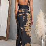 One Shoulder Ruched Floral Print Maxi Dress with Statement Strap