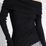 Margovil Off Shoulder Long Sleeves Ribbed Knit Sweater