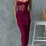 Margovil Sleeveless Twist Front Cut Out Ruched Bodycon Maxi Dress
