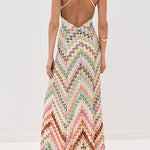 V Neck Open Back Colorful Print Maxi Dress