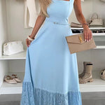 Square Neck Pocketed Lace Splice Maxi Cami Dress