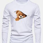 Long Sleeve Zipper Bear Print Cotton T-Shirt
