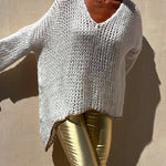 V Neck Dolman Sleeves Irregular Casual Sweater