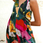 V Neck Sleeveless Floral Print Wide Leg Jumpsuit