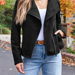 Margovil Zip Up Pocketed Faux Suede Moto Jacket(in 7 Colors)