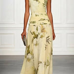 Margovil Boat Neck Sleeveless Floral Print Flowy Maxi Dress