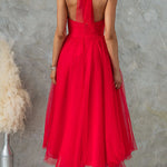 Margovil Bow Knot Halter Open Back Tulle Maxi Dress