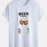Regular Fit Beer Is Calling Print Cotton T-Shirt