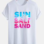Regular Fit Colorful Sun Salt Sand Print Cotton T-Shirt