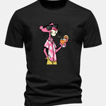 Regular Fit Vacation Pink Panther Print Cotton T-Shirt