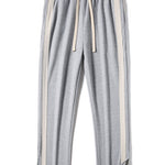 Relax Fit Color Block Polo Collar Sweatshirt & Slit Hem Stripe Pants