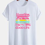 Regular Fit Good Life On Vacation Print Cotton T-Shirt & Contrast Waistband Swim Shorts