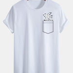 Regular Fit Pocket Bat Ghost Print Cotton T-Shirt