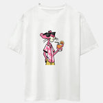 Vacation Pink Panther Print Drop Shoulder Oversize T-Shirt