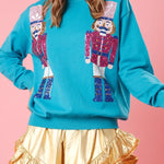 Christmas Guards Sequined Round Neck Casual Loose Sweatshirt