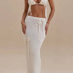 Sexy Crochet Floral Halter Top and Stretch Knit Beach Cover Up Skirt Set