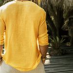Men's Casual Cotton Linen Round Neck Loose Long Sleeve T-Shirt