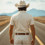 Men's Spring And Summer New Fashion Retro Western Cowboy Style Suede Embroidery Slim Lapel Short-Sleeved Shirt