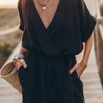 Cotton Linen Blend Pocketed Belt Kimono Mini Dress