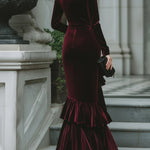 Long Sleeve Ruffled Tier Evening Gown
